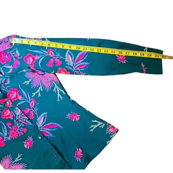 Franck Olivier Paris 1970s Silk Blouse French Size 40 Green Floral Dagger Collar - Picture 9 of 11